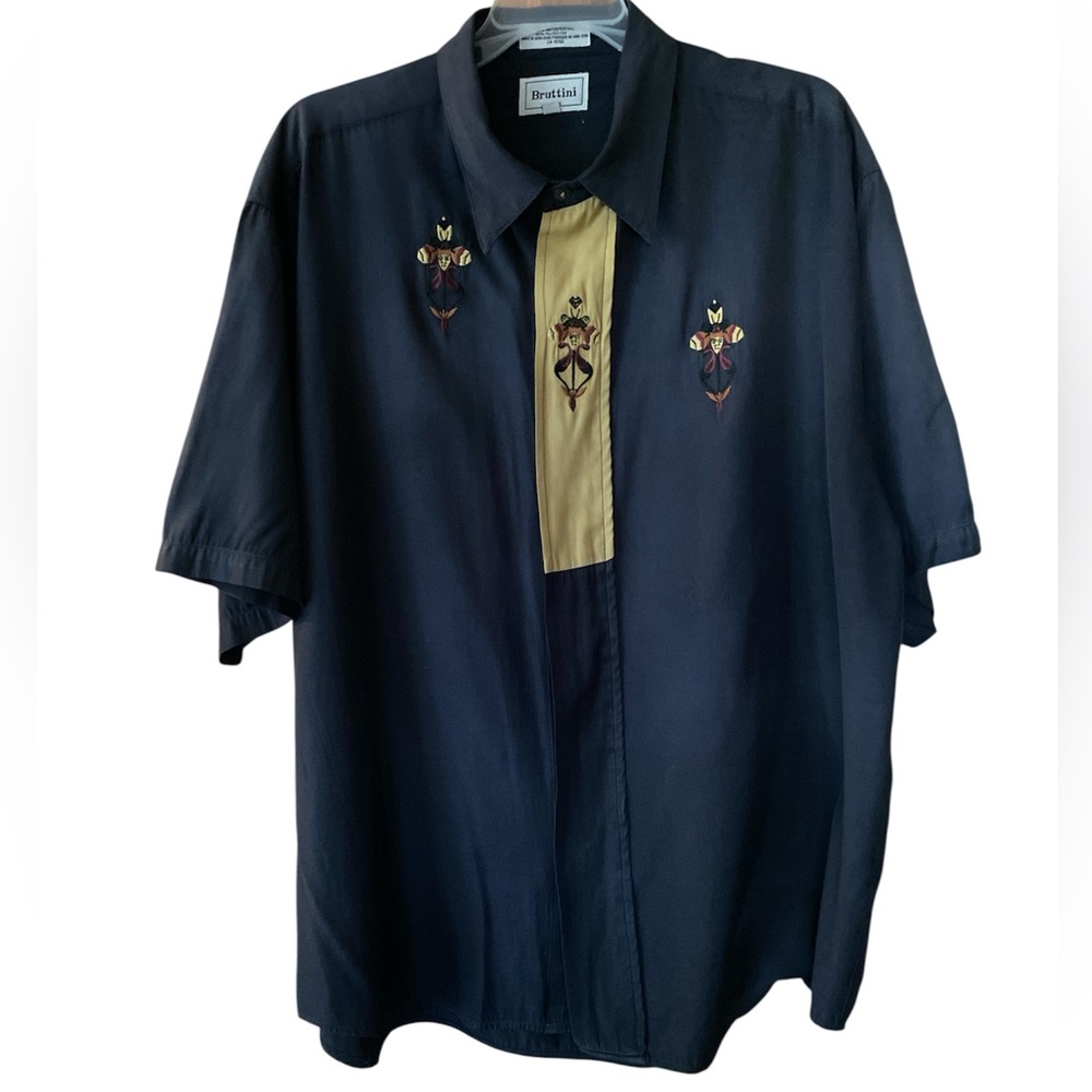 Bruttini Uomo Dress Shirt Mens XL Black Hidden Buttons